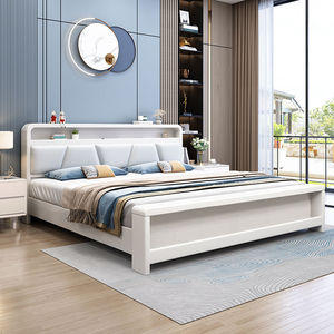 Modern Minimalist Solid Wood Double <b>Bed</b> 1.8M Soft <b>Headboard</b> Storage Master Bedroom Use - Product Image 2