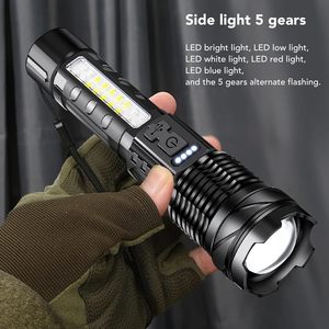 ไฟฉายซูมกำลังสูง A76 1200 ลูเมน พร้อมไฟ LED สีแดงด้านข้าง ชาร์จไฟได้ แสดงสถานะแบตเตอรี่ เหมาะสำหรับการตั้งแคมป์ มาตรฐาน IP44 ระยะส่อง 260 เมตร - Product Image 3