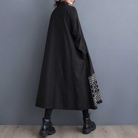 Nouvelle Robe Chemise Trapèze Femme Printemps 2026, Coupe A-Line, Manches Longues, Grande Taille, Broderie Florale, Ourlet Midi, Ample et Décontractée, Noire