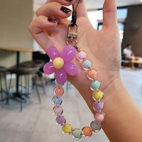 Collier à perles en plastique/résine coloré, fait à la main, en forme de pétales, style coréen, bracelet court, fleur mobile à tenir à la main