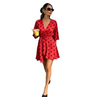 Robe d'été vintage pour femme 2026, style transfrontalier, à pois, jupe évasée, col en V, amincissante, taille haute, en polyester