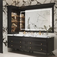 Meubles en bois de luxe Armoire de salle de bain Ensemble de toilettes Coiffeuse en contreplaqué avec miroir et lavabo Armoire de rangement murale