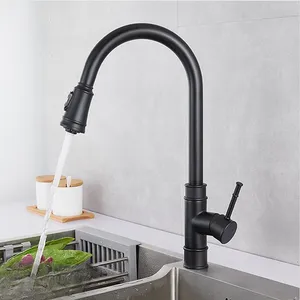 Dek Gemonteerde Messing Gootsteen Kranen Wastafel Mixer Keuken Kraan Trekken Waterval Met Flexibele Slang