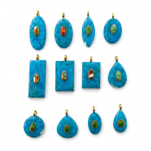 Colgante de Piedra Turquesa Azul en Forma de Lágrima, Bisel de Latón Chapado en Oro, Suministros para Hacer Joyería Hechos a Mano, Dijes Unisex Modernos para Fiestas - Product Image 1