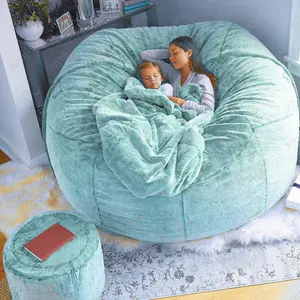Venta al por mayor puff-Puf sin relleno para asiento de suelo, fundas para sofá reclinable, PUF gigante suave y esponjoso para dormir