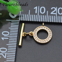 Nouveauté plaqué or CZ en laiton pavé rond OT fermoir de connecteur à bascule pour bricolage chaîne collier faisant accessoire