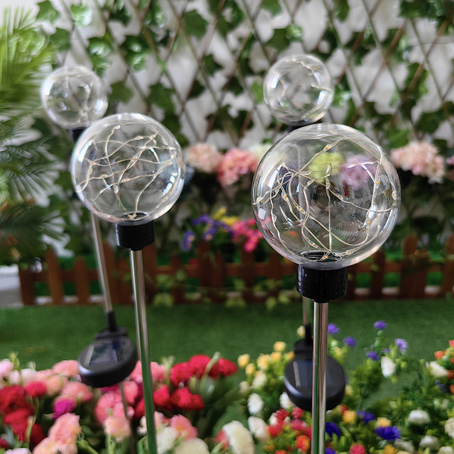 Solar Powered Stainless Steel LED Flower Globe Waterproof Garden Courtyard Light IP65 Rating Festive Holiday Lighting
