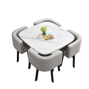 Ensemble de table à manger carrée moderne de luxe comprenant quatre chaises et une table basse avec un design gain de <span class=keywords><strong>place</strong></span> en métal - Product Image 1