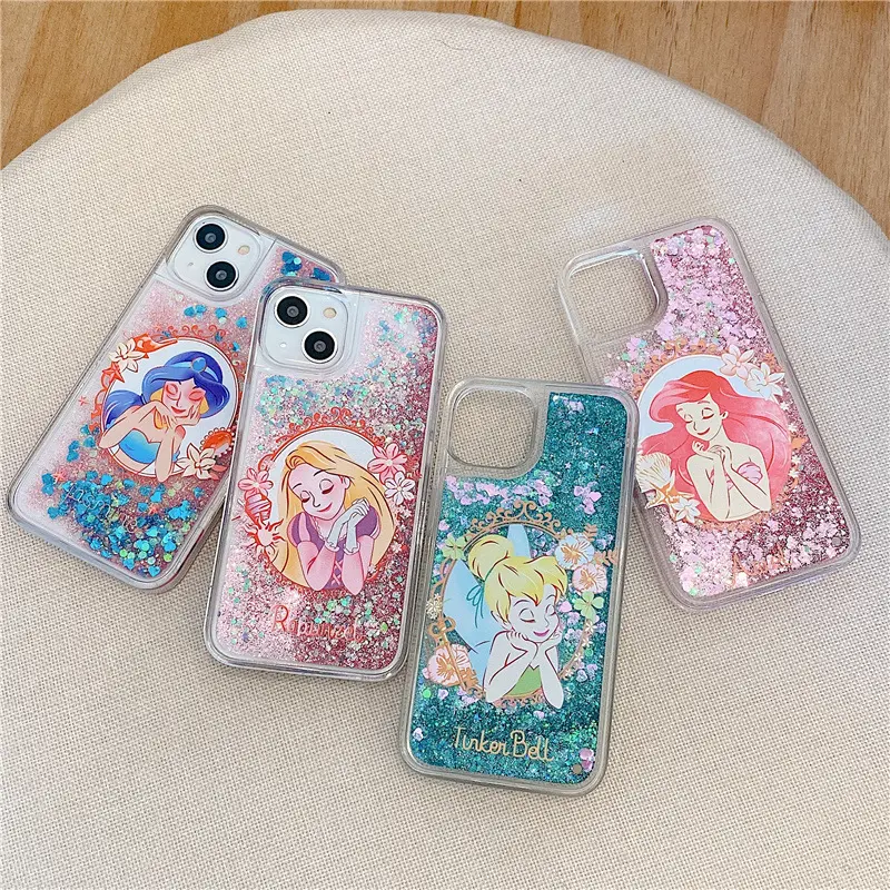 Popular with girls Mermaid Princess luqid glitter Bling quicksand TPU phone case for iphone 15 14 13 12 11 pro max plus