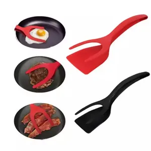 Kitchen Cooking Tool Silicon Clamp Pancake Fried Egg French Toast Overturned 2 in 1 Spatula Tongs Non-Stick 2-piece set