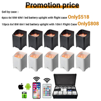 AOPU Prix promotionnel RGBWA UV 6 en 1 Led Batterie Par Can Stage Light Sans fil Uplight Avec Flight Case Pour Mariage