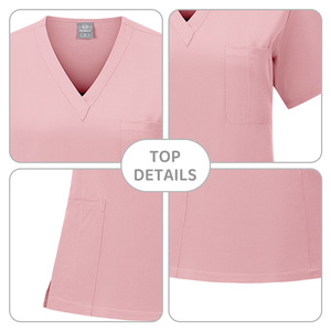 Women's Scrub Set Short Sleeve V Neck Elastic Waist Pants Moisture Wicking Hospital Uniforms Split Set S XXL - Product Image 4