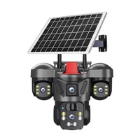 Sistema de Cámara de Seguridad Inalámbrica con Energía Solar de Triple Lente, con Visión Nocturna, Detección de Movimiento, Impermeable para Exteriores