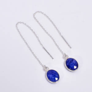 925เงินสเตอร์ลิงต่างหูแบบห้อยเครื่องประดับเงินทำด้วยมือรูปวงรี lapis เครื่องประดับเงินคุณภาพดี - Product Image 1