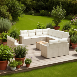 Ensemble de canapés de jardin en rotin beige 6 places, mobilier d'extérieur contemporain résistant aux intempéries, sectionnel pour patio - Product Image 2