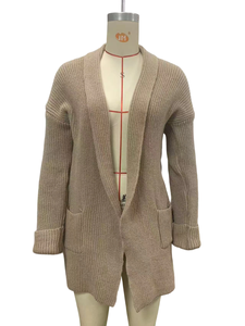 Cardigan en tricot côtelé pour femme, ouvert sur le devant, à manches longues, décontracté, mi-long, style pull, tendance - Product Image 3