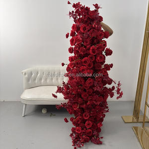 Vente en gros de chemins de table en fleurs artificielles en soie rouge personnalisées pour la décoration de l'arche de mariage - Product Image 2