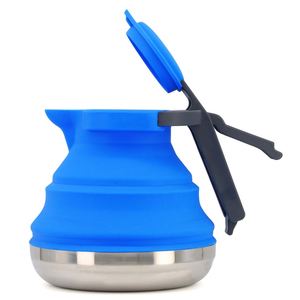 Blue Collapsible Silicone <b>Kettle</b> With Stainless Steel Base And Handle - Product Image 1