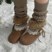 Bottes d'hiver courtes pour femmes, tige en daim, garniture en dentelle, manchette en fourrure moelleuse, cordon de serrage, semelle extérieure en caoutchouc antidérapante, bottes chaudes pour l'extérieur