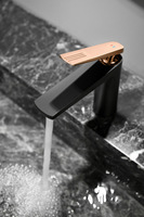 Robinet de lavabo moderne en laiton noir et or rose à poignée unique, économiseur d'eau, pour projets hôteliers haut de gamme
