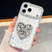 Le support en forme de cœur en pierre précieuse convient à la coque de téléphone Iphone17Air pour Apple 16E, Glitter Diamond et Glitter Pink 15promax