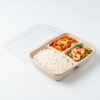 Hete Aanbieding Vierkante 3-Vaks Suikerriet Bagasse Lunchbox Driedelige Wegwerp Voedselcontainer Meal Prep Afhaalmaaltijd 1000ml