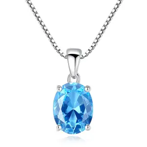 Collana in argento Sterling 925 con pietre preziose forma ovale di lusso con topazio azzurro cielo pietra ciondolo collane con ciondoli gioielli per le donne
