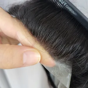 Erkek saç protezi avustralya dantel PU taban nefes doğal saç çizgisi doğal insan saçı erkekler peruk erkek peruk saç sistemi