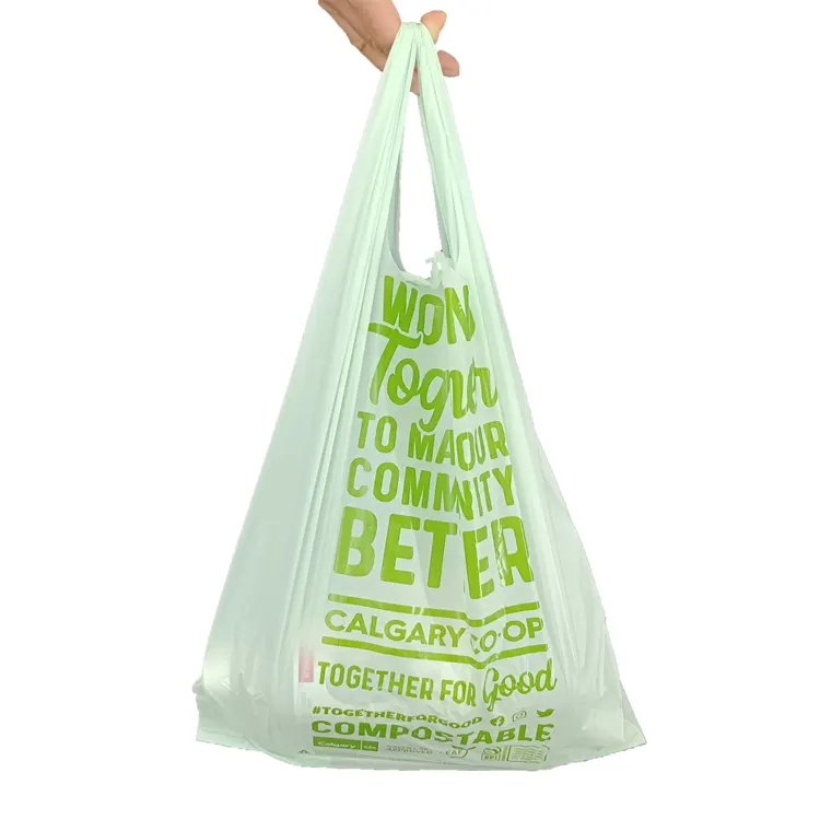 100% Biodegradable Compostable Plastic PLA PBAT Shopping Bags T-shirt Poly Grocery Cornstarch TUV OK Compost Certificate
