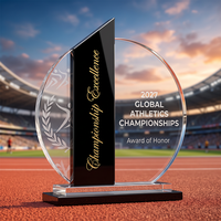 Trophée Rond en Cristal Bleu et Noir à Barre Verticale avec Base Transparente – Idéal pour la Reconnaissance d'Entreprise et les Récompenses Sportives – Meilleure Vente