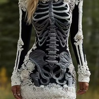 Meilleures ventes d'Halloween, robe moulante en satin imprimée numérique 3D, jupe moulante, sensation de douceur, taille naturelle, robe longue décontractée