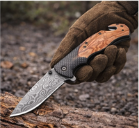 Couteaux de survie et de chasse en acier inoxydable X50 avec manche en bois d'olivier, couteau de poche pliable personnalisé pour l'extérieur