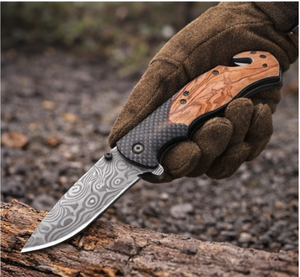 Cuchillo Plegable X50 de Acero Inoxidable para Camping, Supervivencia y Caza, con Mango de Madera de Olivo, Cuchillo de Bolsillo Personalizado para Exteriores - Product Image 4