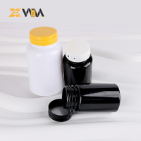 Pot en plastique couvercle en métal 200ml 250ml bouteilles de capsules en plastique transparent noir blanc, bouteilles de complément alimentaire médecine PET