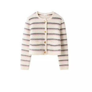 Cardigan en tricot Zhanya pour femme, ample, rayé, en mohair, décontracté, manches longues, motif blanc et bleu, automne - Product Image 3