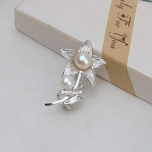 Broche en argent S925 en forme de fleur avec double perle, décoration personnalisée pour la poitrine, pour vêtements, bijoux de mode DIY - Product Image 1