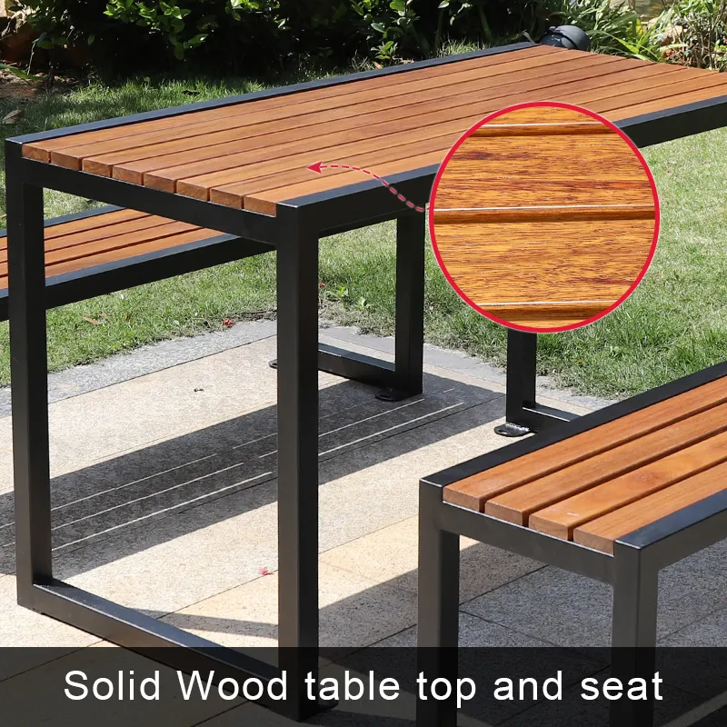 Design moderno in plastica legno patio tavolo con struttura in metallo all'aperto ristorante tavolo da giardino e sedia per 6