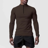 T-shirt de sport à manches longues avec fermeture éclair 1/4, T-shirt de musculation pour la salle de sport, l'exercice physique, T-shirt à col zippé ajusté pour hommes