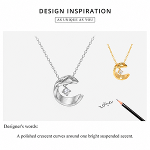 Collier pendentif lune croissante en acier inoxydable, zircon, plaqué or 14 carats sous vide, chaîne fine réglable 38,5+10 cm - Product Image 3