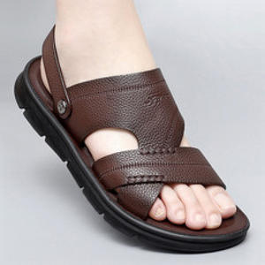 Sandales en cuir décontractées pour hommes grandes tailles, sandales de plage à double usage, chaussures en cuir véritable pour hommes - Product Image 5