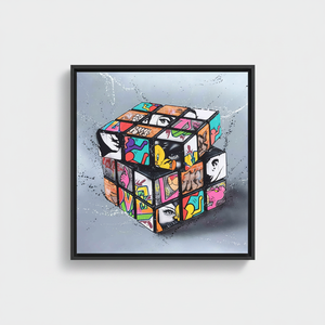 Vibrant Rubik's Cube Graffiti Art: Colorful Printed Canvas Wall Decor,<b>BLACK</b> <b>FRAMED</b> CANVAS - Product Image 2