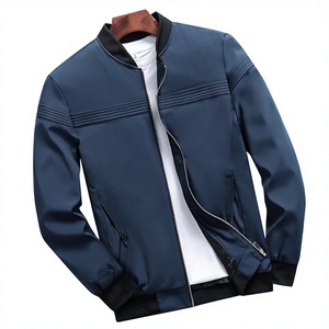 Blouson bomber à capuche vert olive pour homme, col montant, fermeture éclair, coupe-vent, décontracté, en cuir, coupe classique, pour l'automne - Product Image 2