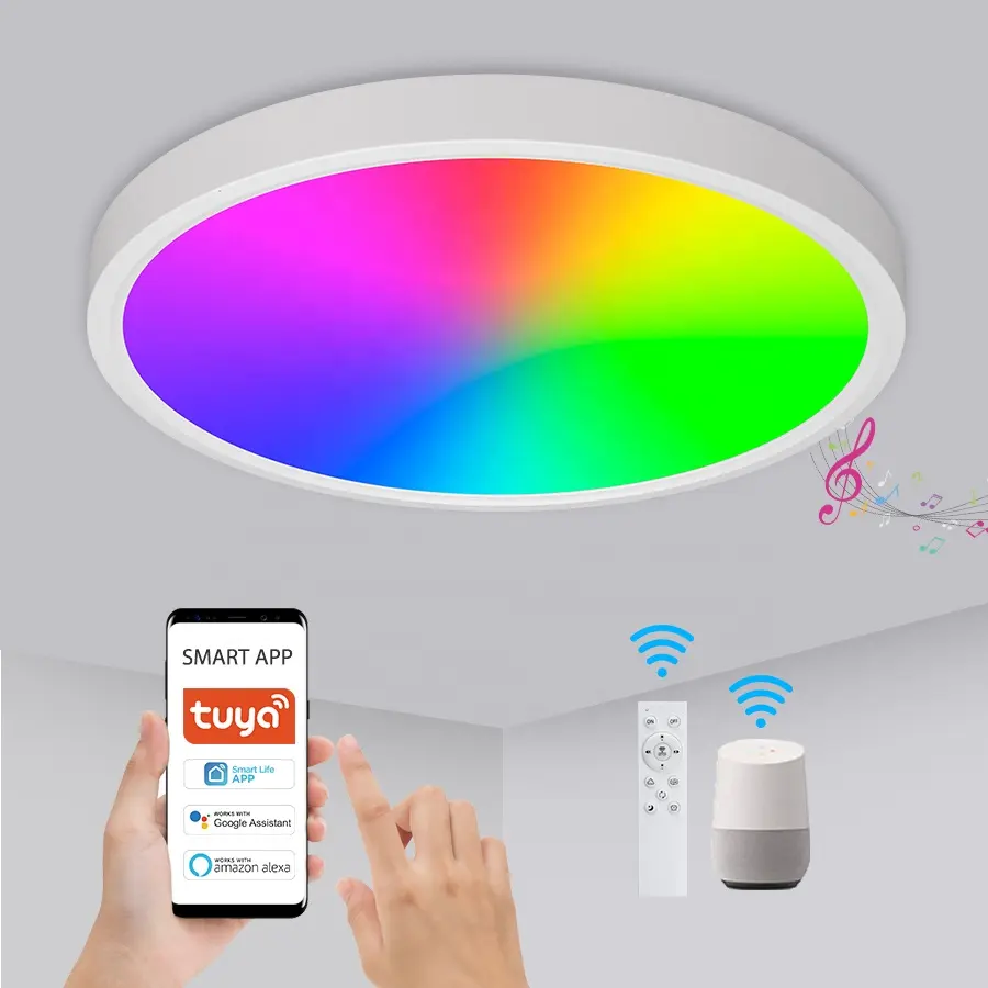 Plafonnier LED Intelligent de Forme Ronde avec Application de Contrôle, Wifi Tuya, 24W, Décoration de la Maison