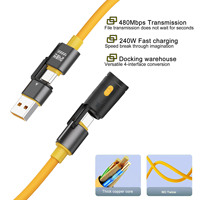 Kabel Pengisian Daya 4-in-1 240W dari Paduan Aluminium dengan Lampu dan Selubung Silikon untuk Komputer & Perangkat Seluler