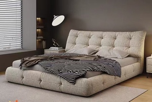 Baichuan Dernier design moderne Rembourré Chenille <span class=keywords><strong>Velours</strong></span> Tissu Queen King Size Meubles de chambre en bois Lit avec rangement - Product Image 2