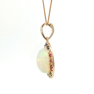 Yellow Gold <b>Necklace</b> with <b>Opal</b> Charm and Gemstone Halo Elevate your ensemble with this captivating yellow gold charm <b>necklace</b> - Product Image 5