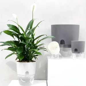 Vaso de flores de plástico transparente de dupla camada, vaso hidropônico doméstico com rega automática, vaso de algodão com corda, vaso pequeno para plantas