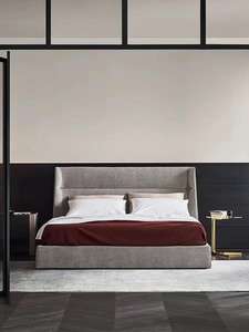 Lit Queen/King Size LED moderne avec revêtement en cuir et cadre ondulé Meubles de chambre à coucher Lit de rangement pour appartement - Product Image 3