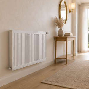 Radiateur mural rectangulaire contemporain en acier doux blanc, anti-corrosion, à texture côtelée verticale, avec vanne thermostatique - Product Image 5