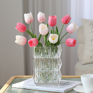 Flores Artificiales de Tulipán de Poliuretano Color Rosa Claro, Mini Ramo para Decoración del Hogar y Accesorios de Boda - Product Image 3